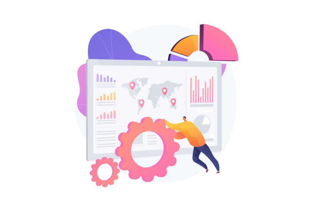 individual interacts with a large digital dashboard displaying graphs, maps, and statistics