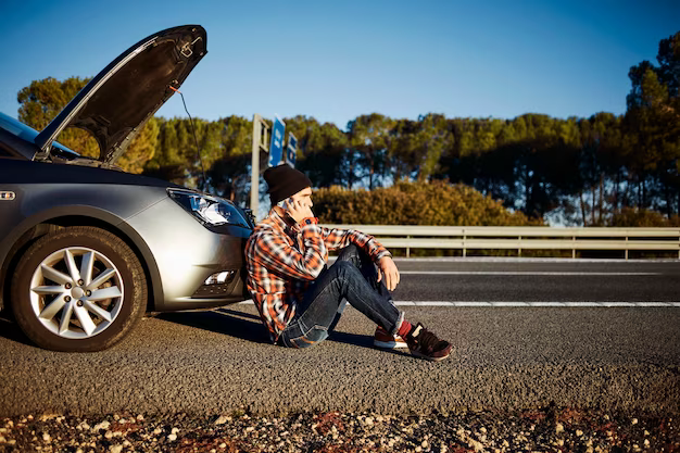 Man talking on the phone next to a car